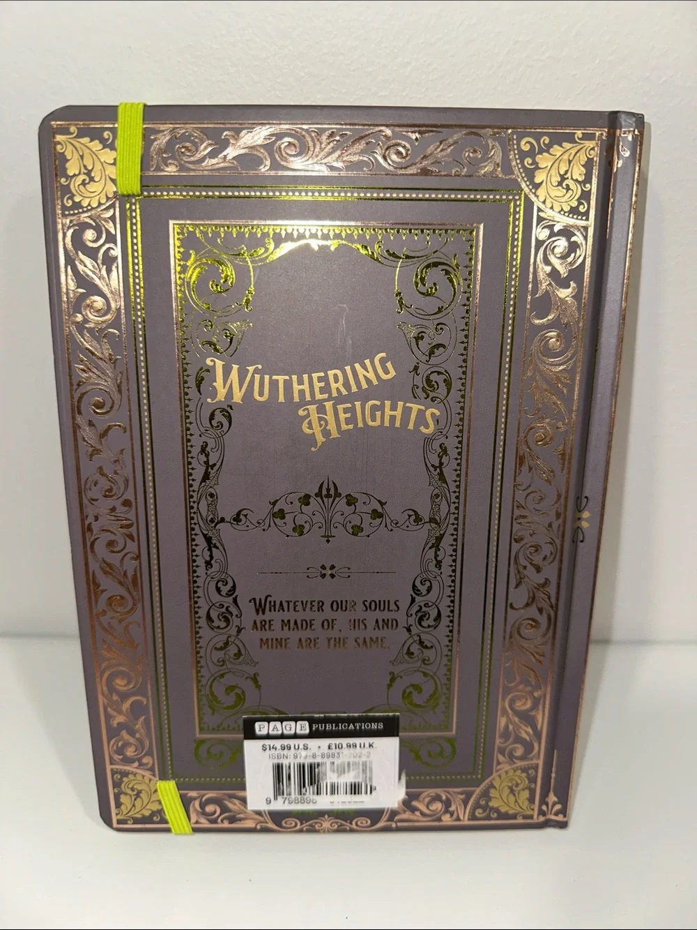 WUTHERING HEIGHTS JOURNAL GREEN gold foil lettering neon green elastic band.